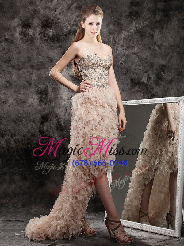 wholesale high low empire sleeveless champagne pageant dresses zipper