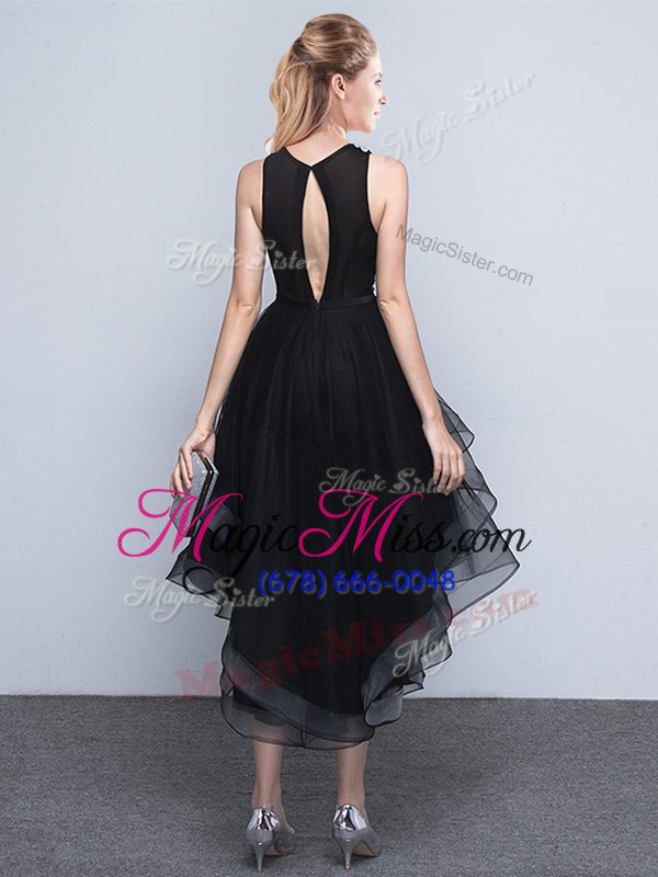 wholesale custom made scoop backless black sleeveless beading high low homecoming dress
