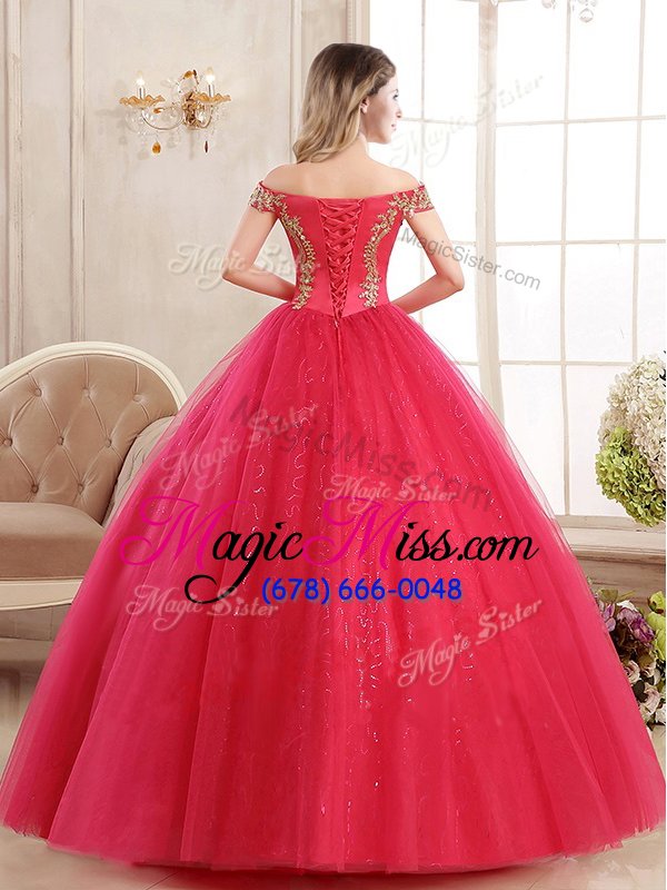 wholesale custom made red 15 quinceanera dress military ball and sweet 16 and quinceanera and for with appliques and sequins off the shoulder sleeveless lace up