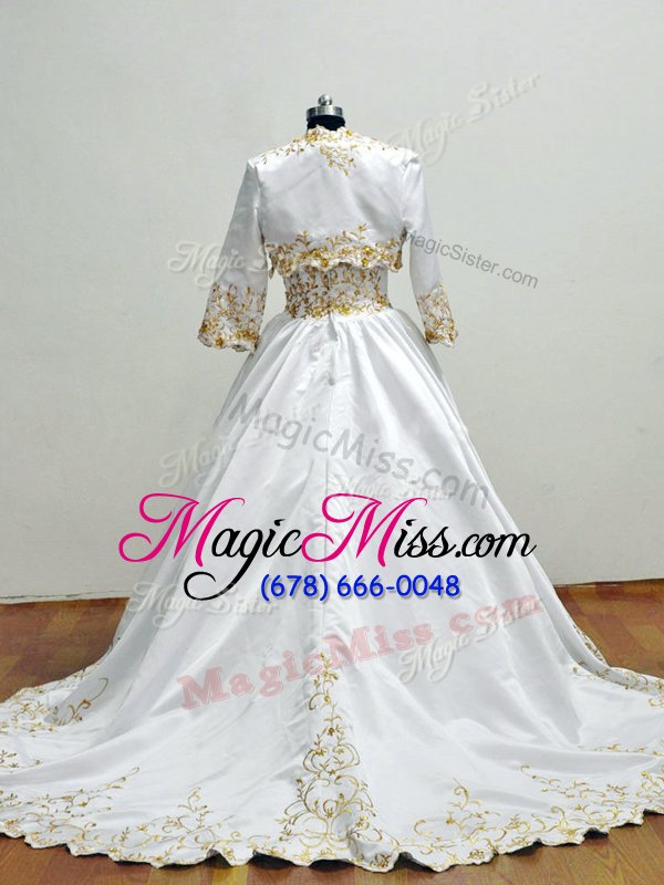 wholesale white ball gowns taffeta square sleeveless embroidery with train zipper quince ball gowns brush train