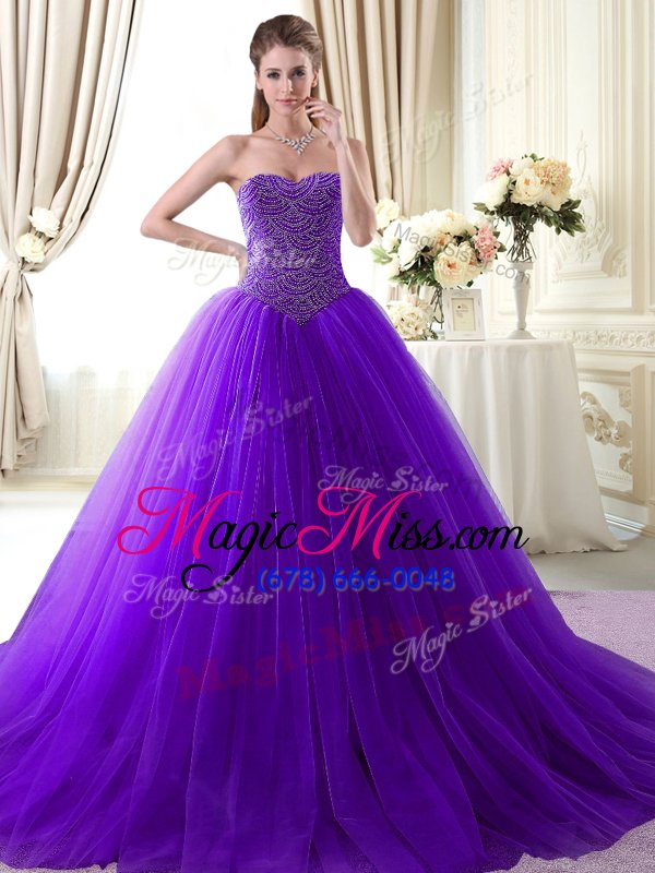wholesale vintage lavender ball gowns tulle sweetheart sleeveless beading floor length lace up 15th birthday dress