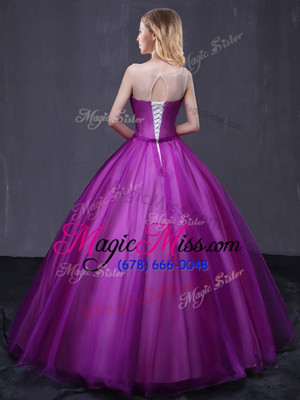 wholesale comfortable purple ball gowns scoop sleeveless tulle floor length lace up beading and appliques sweet 16 dress