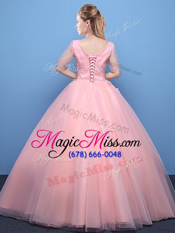 wholesale latest baby pink quinceanera dresses military ball and sweet 16 and quinceanera and for with appliques v-neck half sleeves lace up