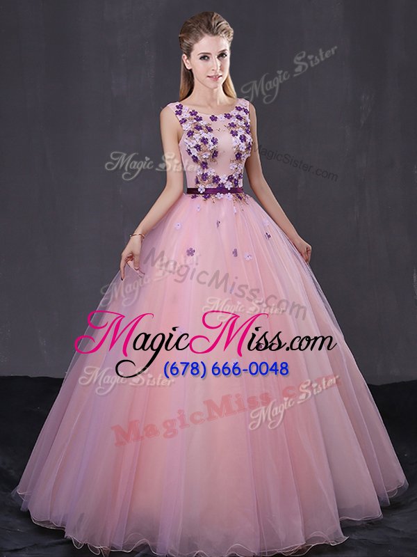 wholesale great baby pink lace up scoop appliques 15th birthday dress tulle sleeveless