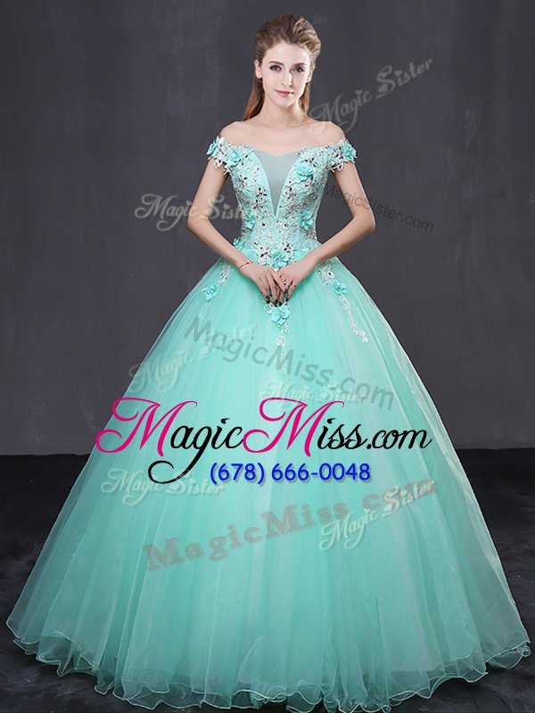 wholesale cute off the shoulder floor length ball gowns sleeveless apple green sweet 16 dresses lace up