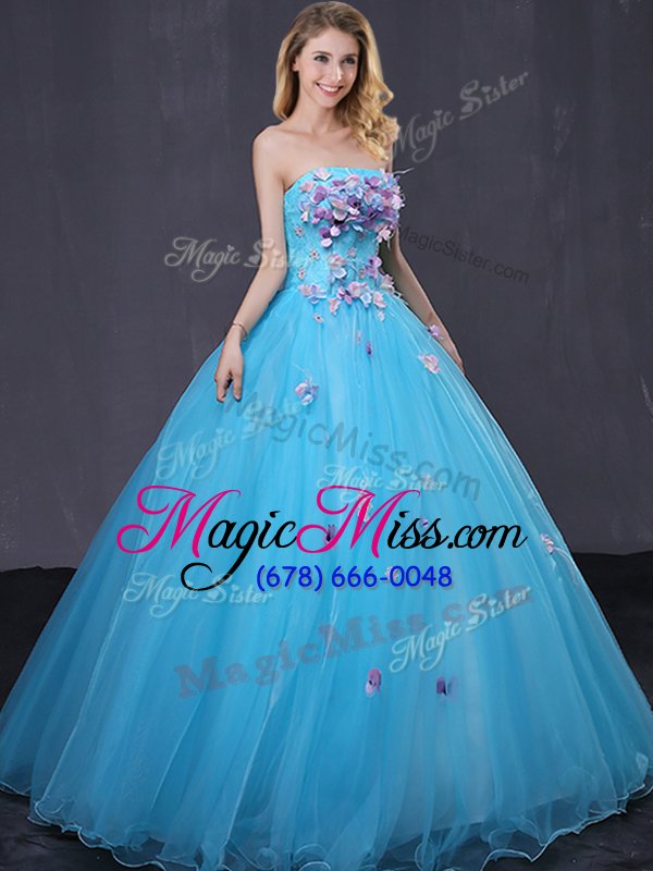 wholesale flirting tulle sleeveless floor length sweet 16 quinceanera dress and appliques