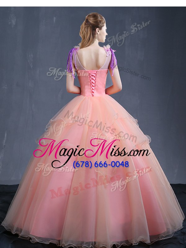 wholesale most popular watermelon red 15th birthday dress military ball and sweet 16 and quinceanera and for with appliques v-neck sleeveless lace up