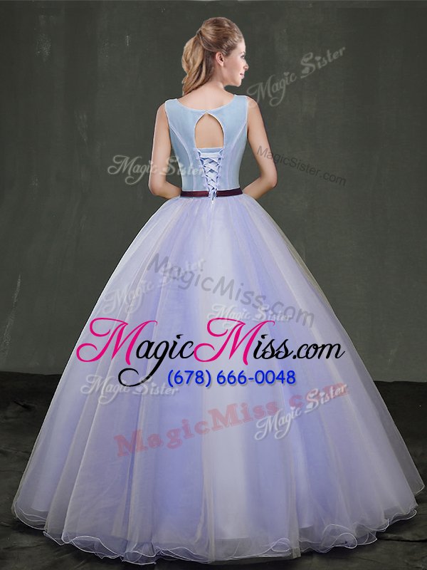 wholesale sumptuous scoop lavender ball gowns appliques quince ball gowns lace up organza sleeveless floor length