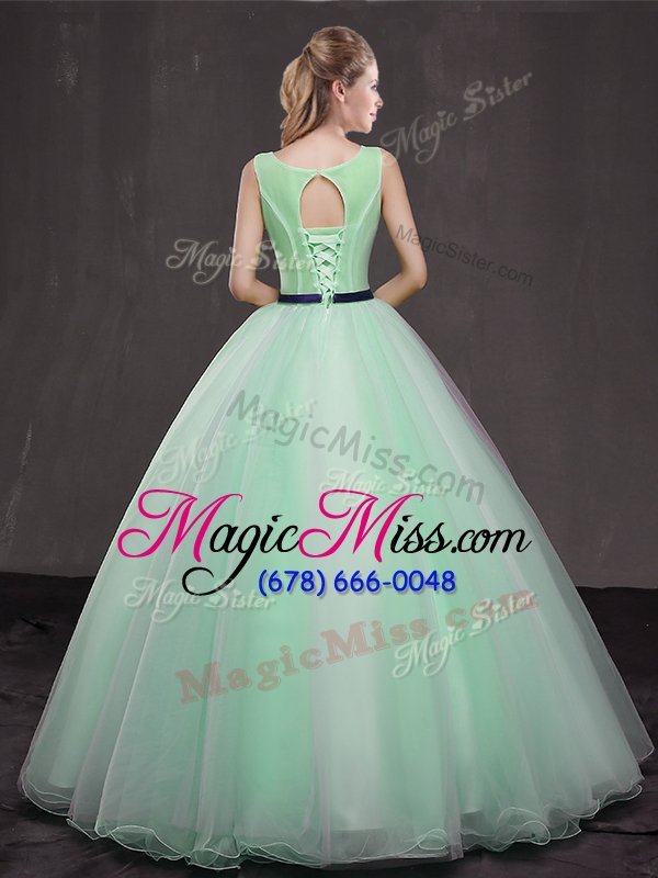 wholesale customized floor length apple green quinceanera gowns scoop sleeveless lace up