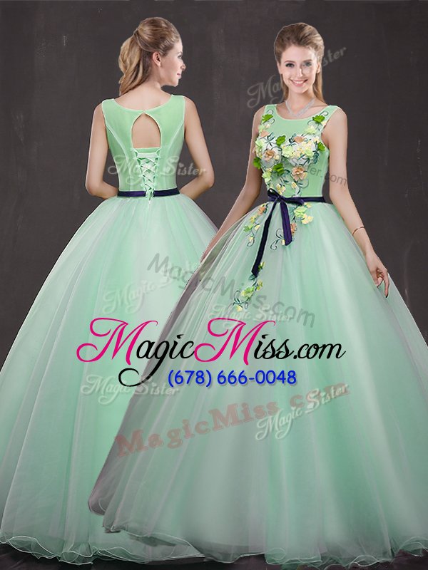 wholesale customized floor length apple green quinceanera gowns scoop sleeveless lace up