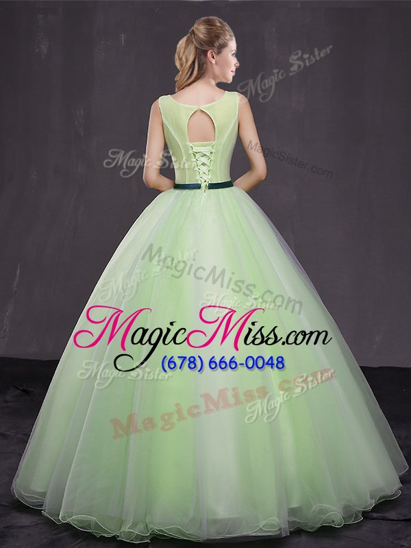 wholesale captivating organza scoop sleeveless lace up appliques vestidos de quinceanera in yellow green