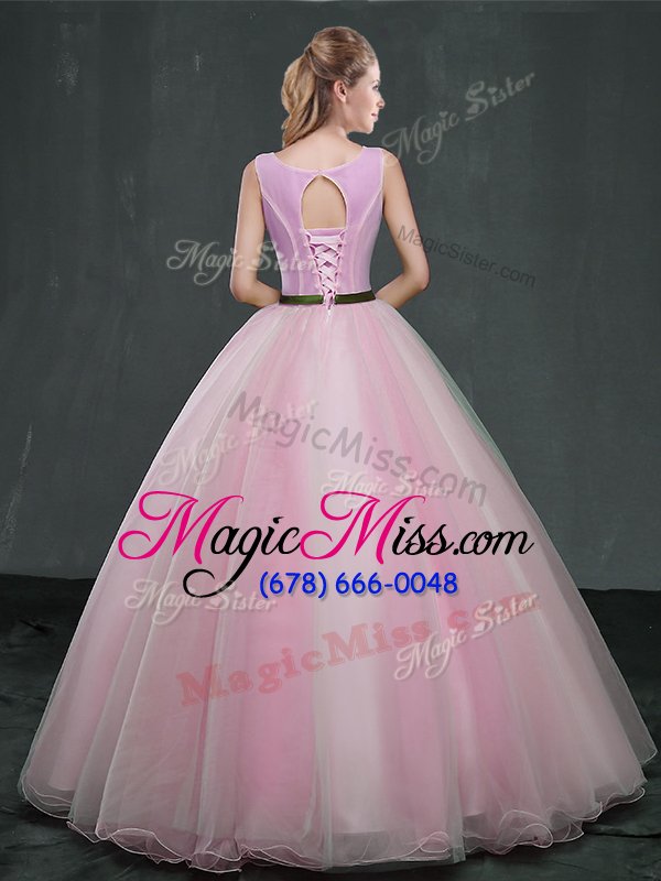 wholesale scoop floor length lace up sweet 16 dresses pink and in for military ball and sweet 16 and quinceanera with appliques