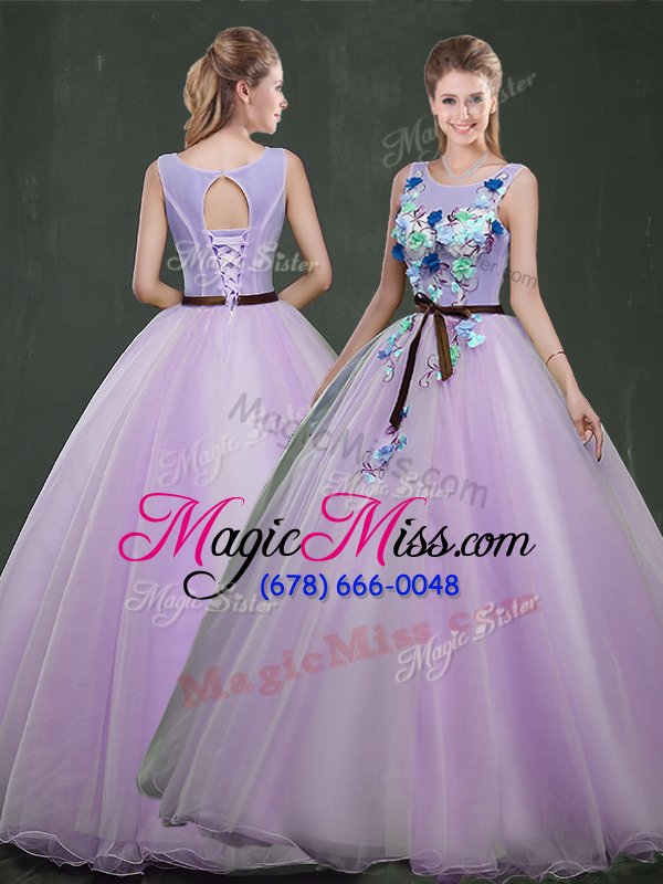 wholesale super scoop lavender organza lace up sweet 16 dress sleeveless floor length appliques