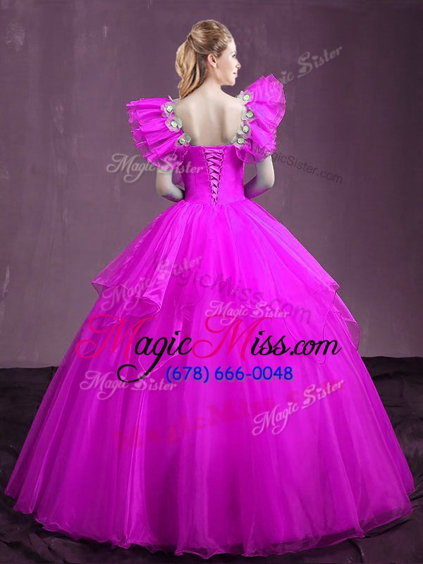 wholesale sweetheart sleeveless quinceanera dress floor length appliques and ruffles purple organza