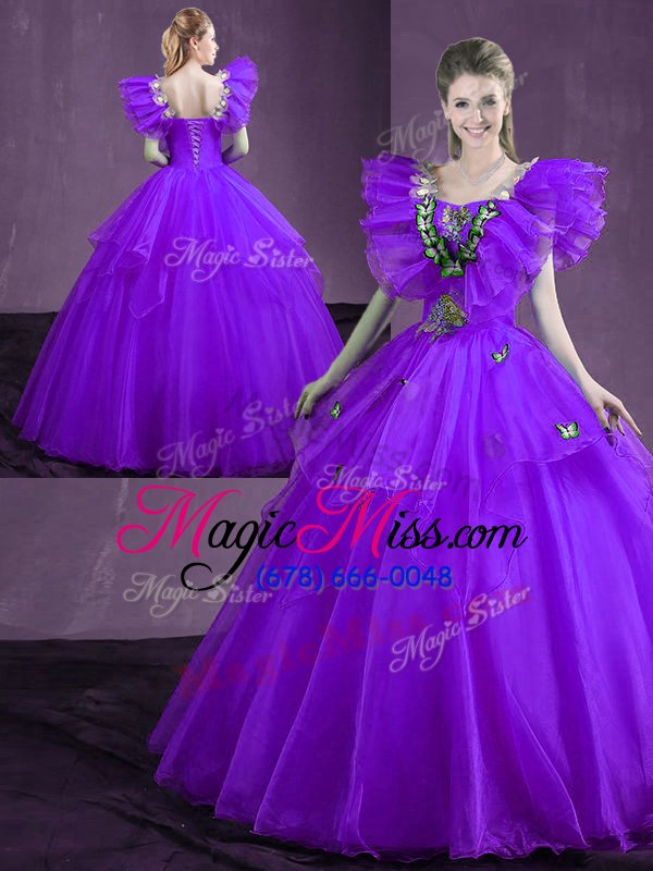 wholesale extravagant purple sweetheart lace up appliques and ruffles sweet 16 dress sleeveless