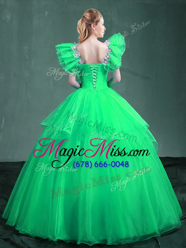 wholesale ball gowns vestidos de quinceanera turquoise and apple green square organza sleeveless floor length lace up