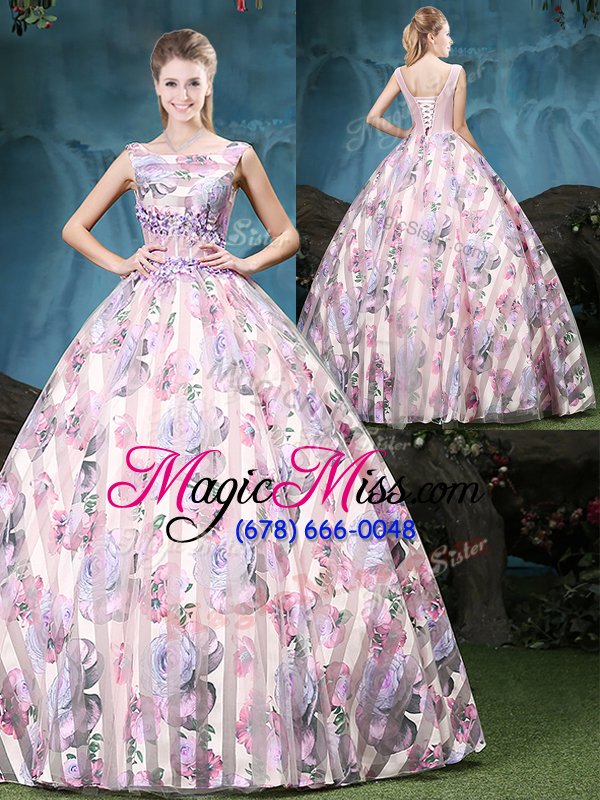 wholesale custom fit multi-color ball gowns tulle straps sleeveless appliques and pattern floor length lace up sweet 16 dresses