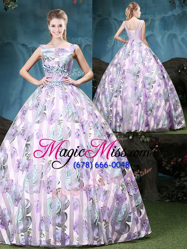 wholesale custom fit multi-color ball gowns tulle straps sleeveless appliques and pattern floor length lace up vestidos de quinceanera