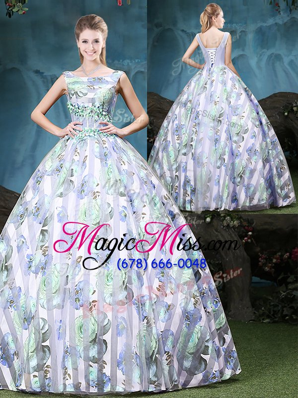 wholesale affordable multi-color ball gowns straps sleeveless tulle floor length lace up appliques and pattern sweet 16 quinceanera dress