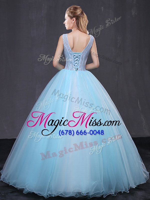 wholesale comfortable v-neck sleeveless tulle sweet 16 dresses lace and appliques lace up