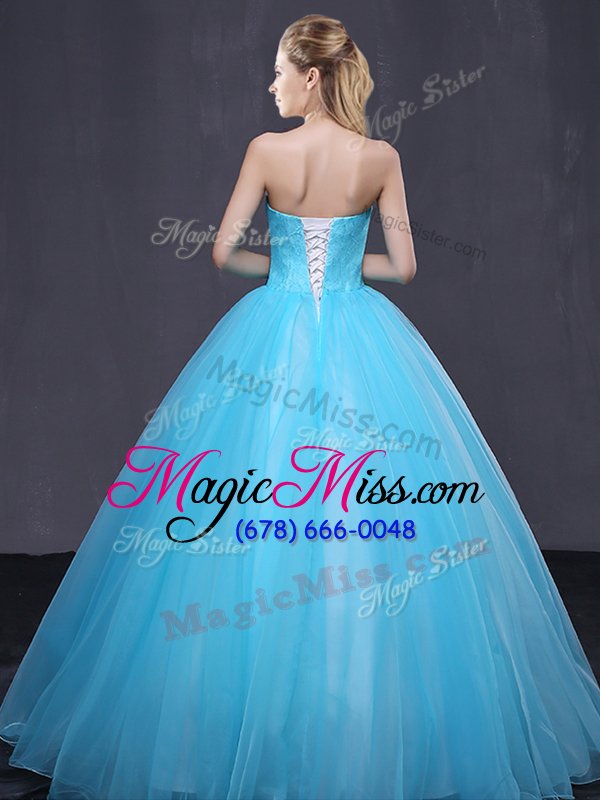 wholesale baby blue sleeveless floor length appliques lace up quinceanera dresses
