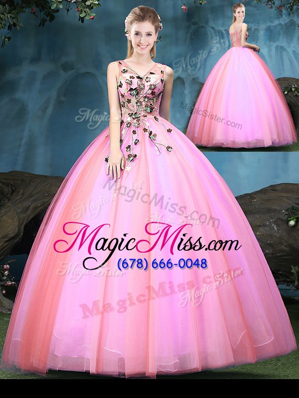 wholesale new arrival ball gowns sweet 16 dress multi-color v-neck tulle sleeveless floor length lace up