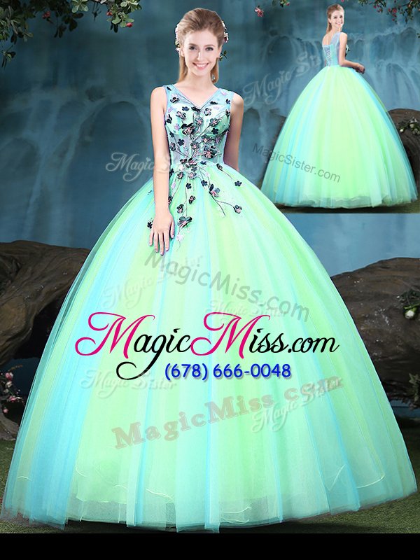 wholesale enchanting floor length ball gowns sleeveless multi-color quince ball gowns lace up