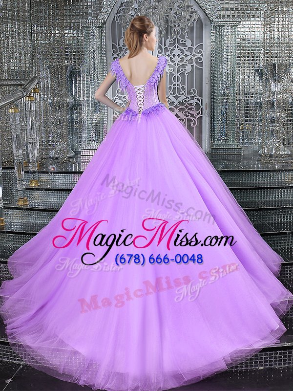 wholesale noble brush train ball gowns 15 quinceanera dress lilac straps tulle sleeveless with train lace up