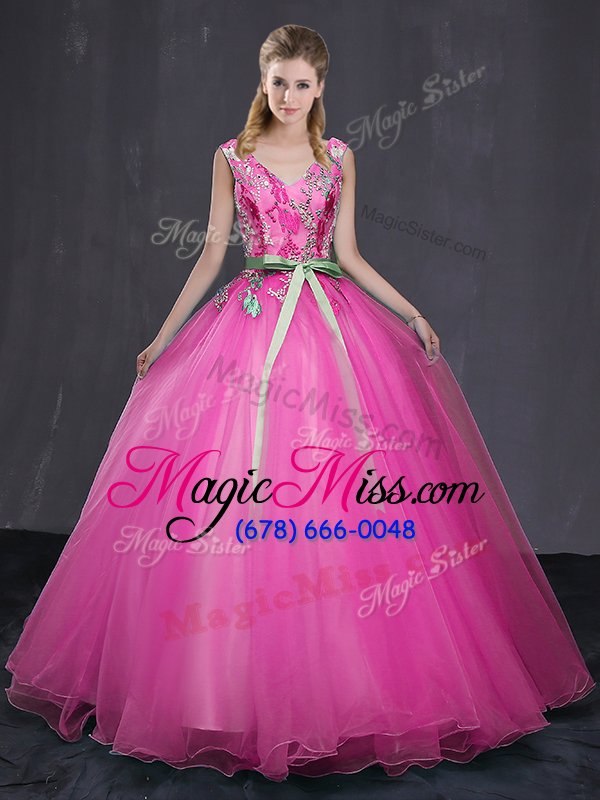 wholesale high end tulle sleeveless floor length quinceanera dress and appliques and belt