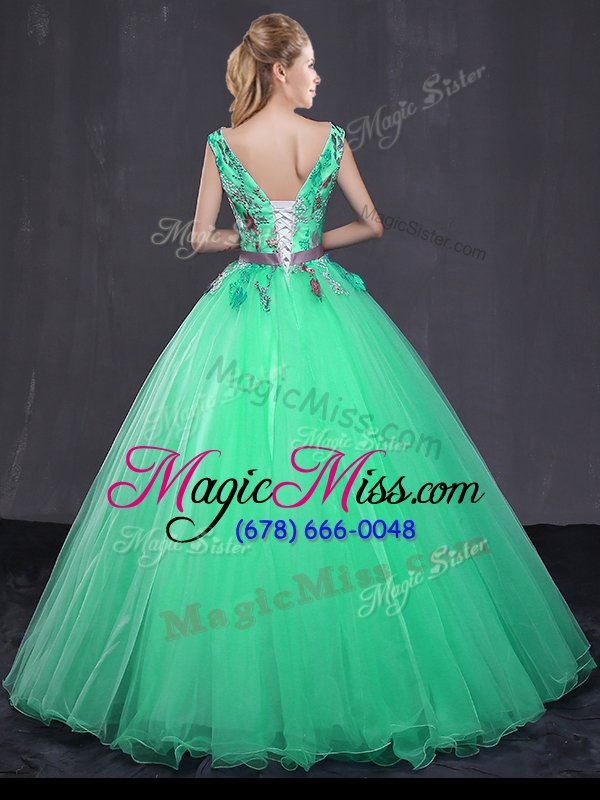 wholesale fancy turquoise sleeveless tulle lace up 15 quinceanera dress for military ball and sweet 16 and quinceanera