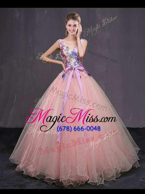 wholesale glorious floor length ball gowns sleeveless baby pink quinceanera gowns lace up