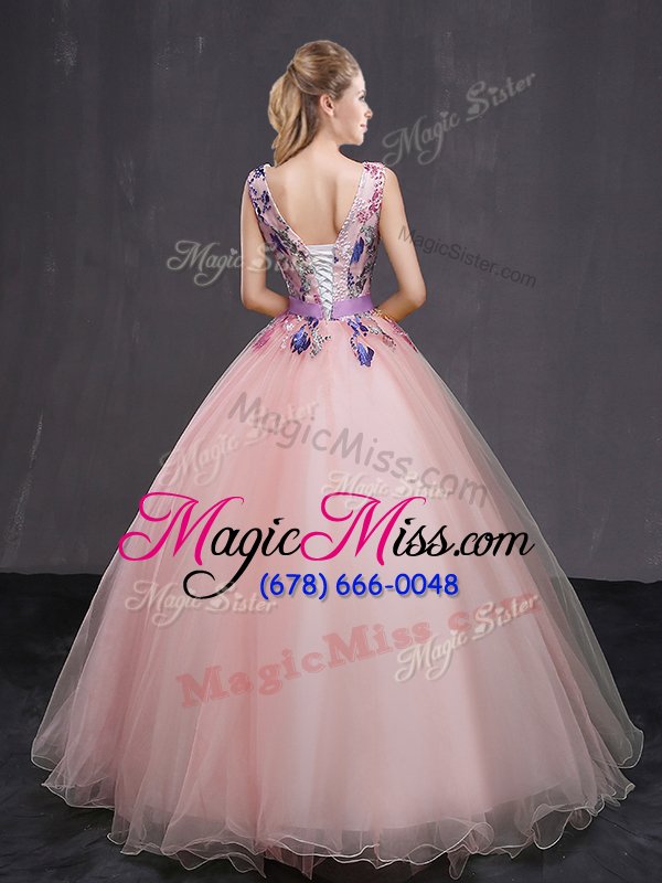 wholesale glorious floor length ball gowns sleeveless baby pink quinceanera gowns lace up