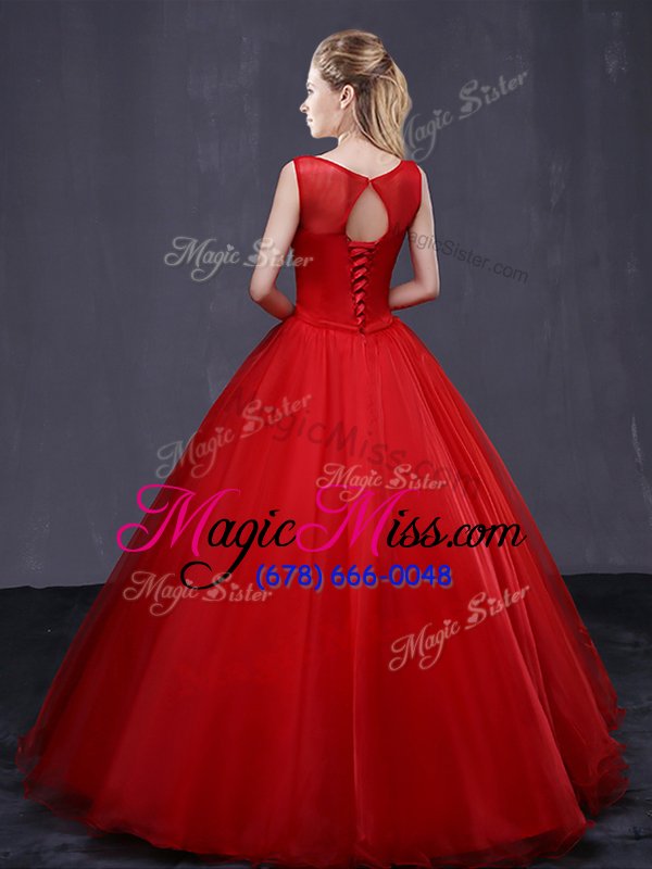 wholesale high end floor length red sweet 16 quinceanera dress scoop sleeveless lace up