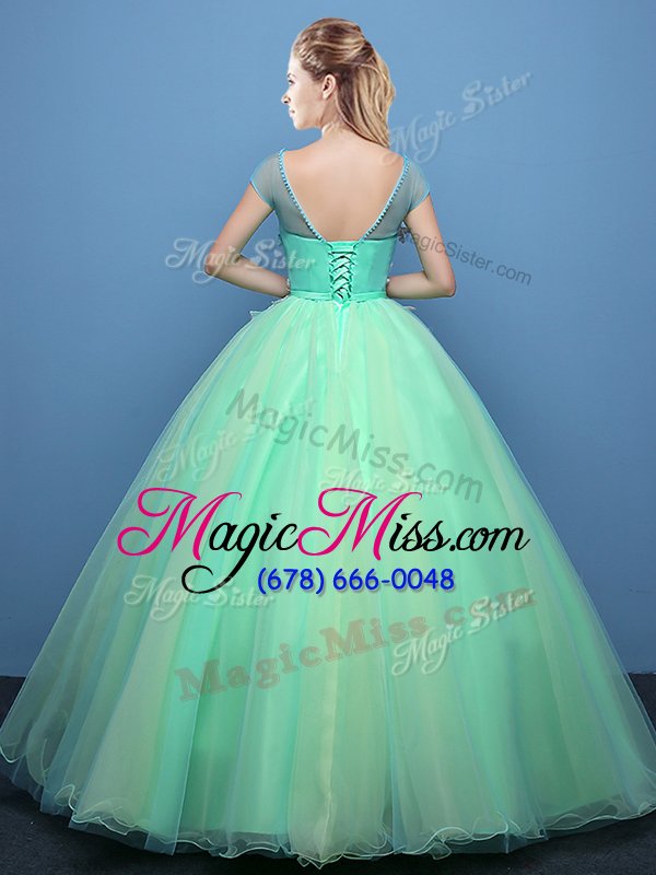 wholesale deluxe yellow green lace up scoop appliques sweet 16 dresses tulle cap sleeves
