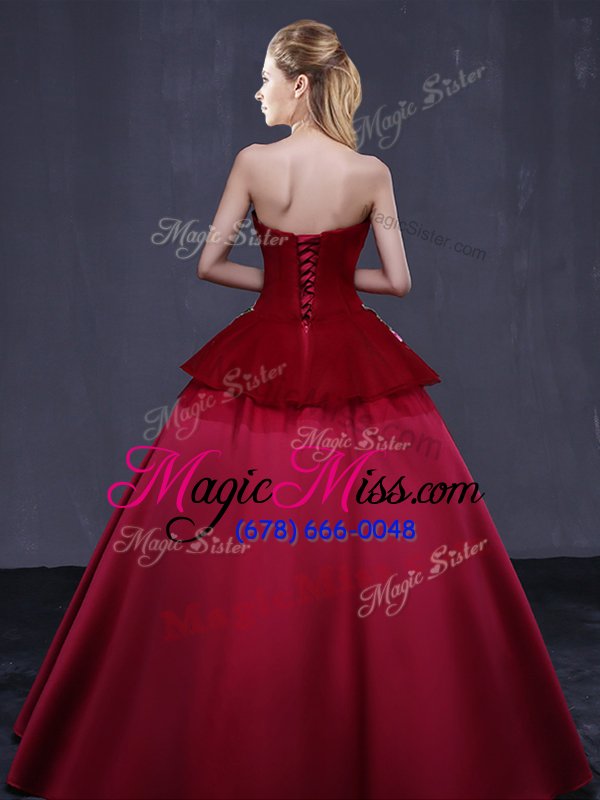 wholesale wonderful wine red sleeveless embroidery floor length quince ball gowns