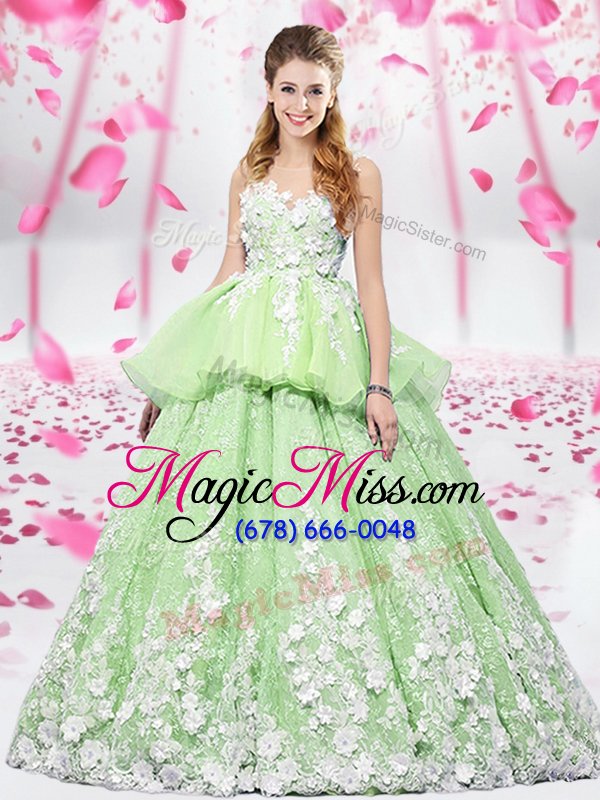 wholesale fabulous floor length yellow green 15 quinceanera dress scoop sleeveless lace up