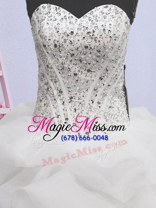 wholesale shining pick ups ball gowns sleeveless white wedding gowns brush train lace up