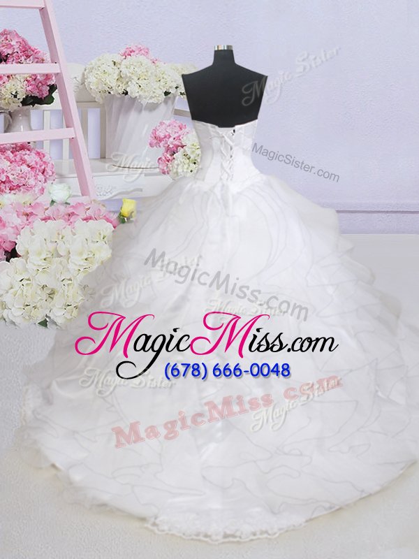 wholesale white ball gowns beading and ruffled layers wedding gown lace up organza sleeveless