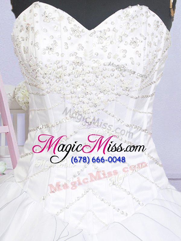 wholesale white ball gowns beading and ruffled layers wedding gown lace up organza sleeveless