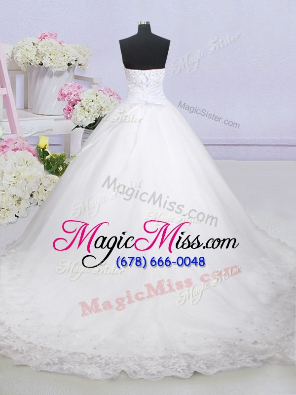 wholesale enchanting with train white wedding gowns sweetheart sleeveless court train lace up