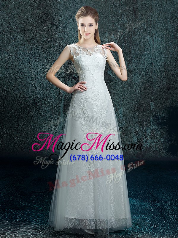 wholesale cute scoop sleeveless appliques lace up wedding dress