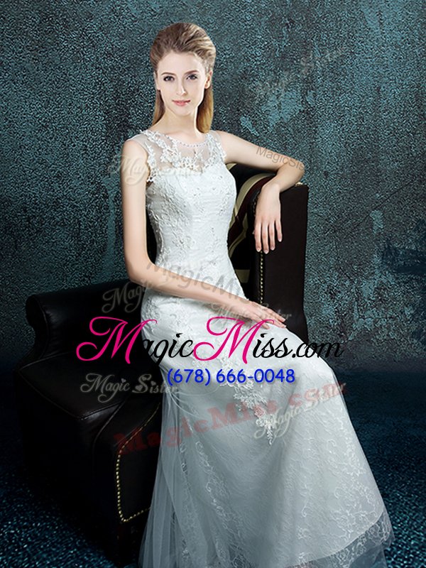 wholesale cute scoop sleeveless appliques lace up wedding dress