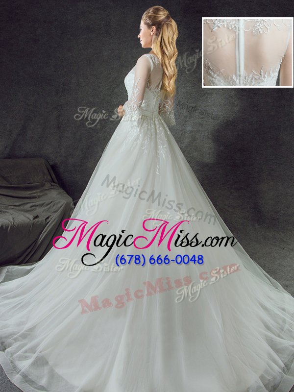 wholesale edgy scoop 3|4 length sleeve court train zipper with train lace wedding gowns
