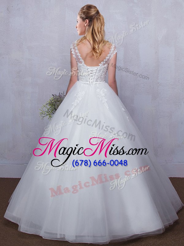 wholesale luxury straps straps white lace up v-neck lace and appliques wedding dresses tulle sleeveless