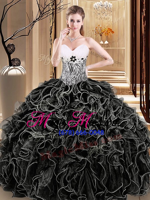 wholesale fantastic black quinceanera gowns military ball and sweet 16 and quinceanera and for with ruffles and pattern sweetheart sleeveless lace up