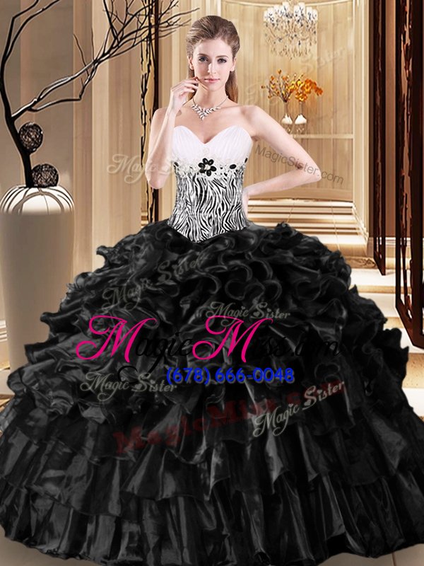 wholesale vintage sweetheart sleeveless lace up sweet 16 dresses black organza