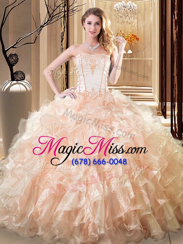 wholesale enchanting white and yellow 15th birthday dress military ball and sweet 16 and quinceanera and for with embroidery and ruffles strapless sleeveless lace up
