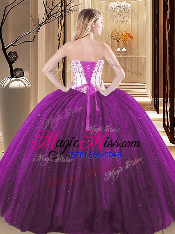 wholesale high quality ball gowns sweet 16 dress red and purple strapless tulle and sequined sleeveless floor length lace up