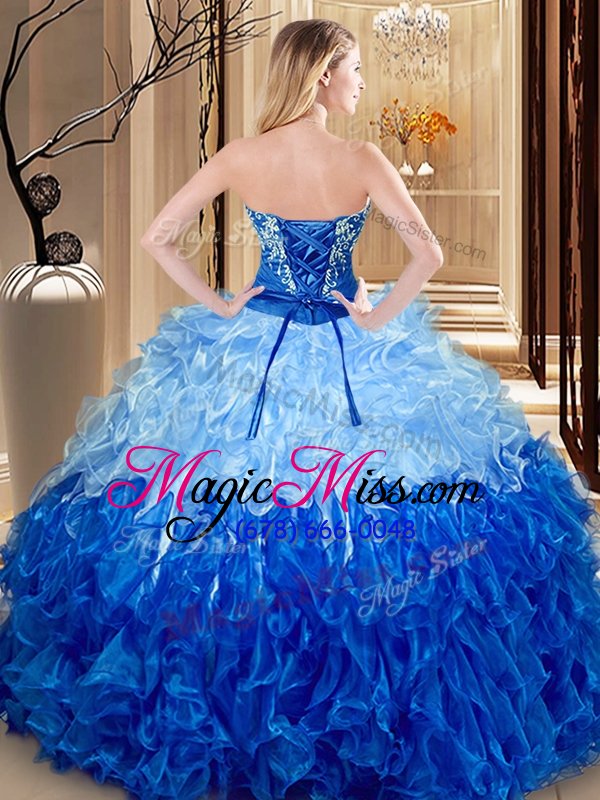 wholesale designer sweetheart sleeveless organza quinceanera gowns embroidery and ruffles lace up