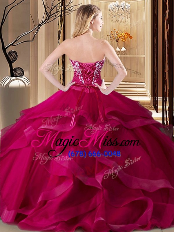 wholesale modest sleeveless embroidery and ruffles lace up quince ball gowns